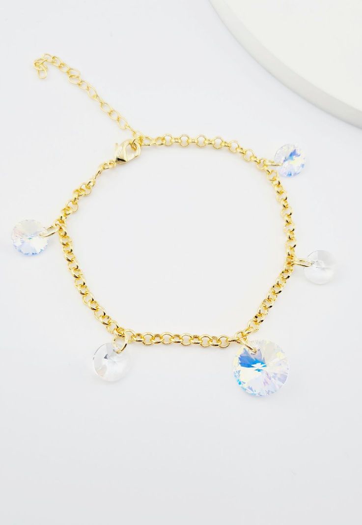 Pulsera Nepal Gold Baño de Oro 24k y Cristales Genuinos Aurora Boreal-2