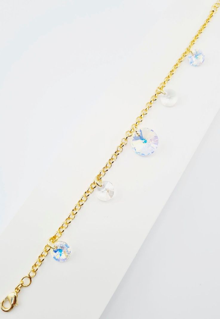 Pulsera Nepal Gold Baño de Oro 24k y Cristales Genuinos Aurora Boreal-1