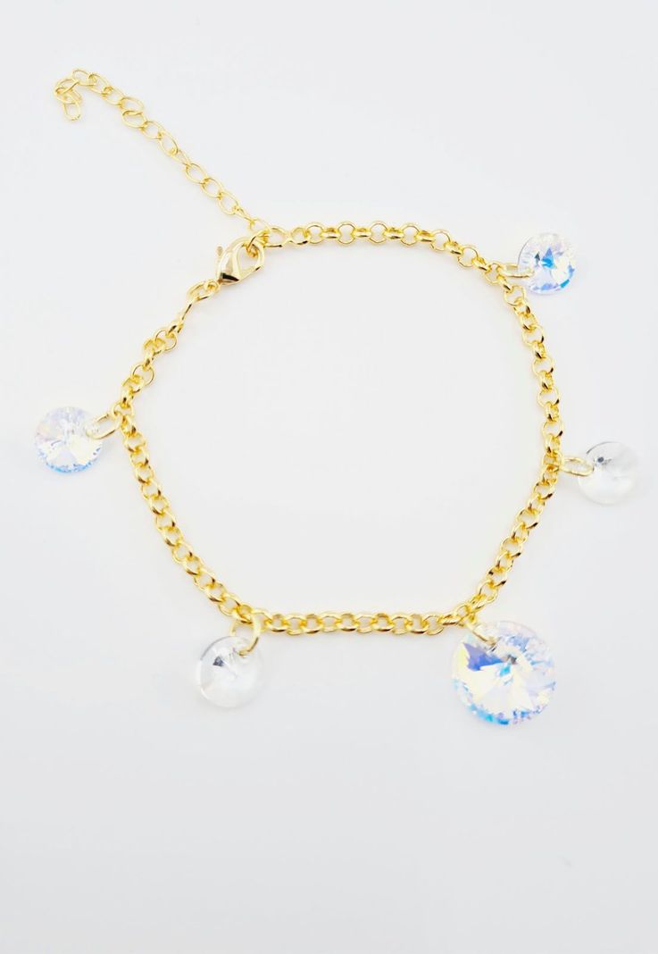 Pulsera Nepal Gold Baño de Oro 24k y Cristales Genuinos Aurora Boreal-3