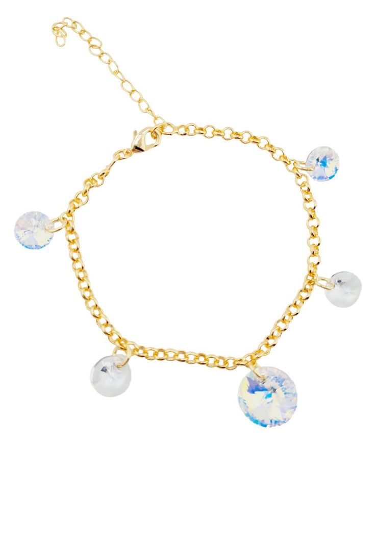 Pulsera Nepal Gold Baño de Oro 24k y Cristales Genuinos Aurora Boreal-0
