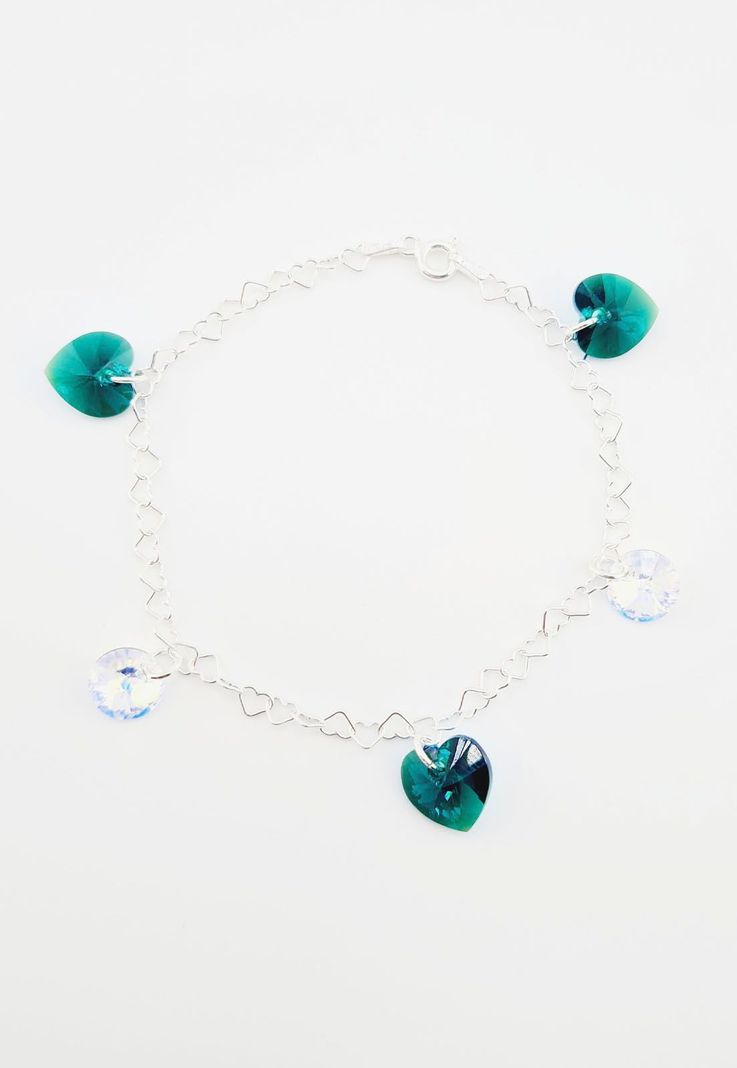 Pulsera Romance Plata Italiana 925 Cristales Genuinos Emerald Shimmer-1