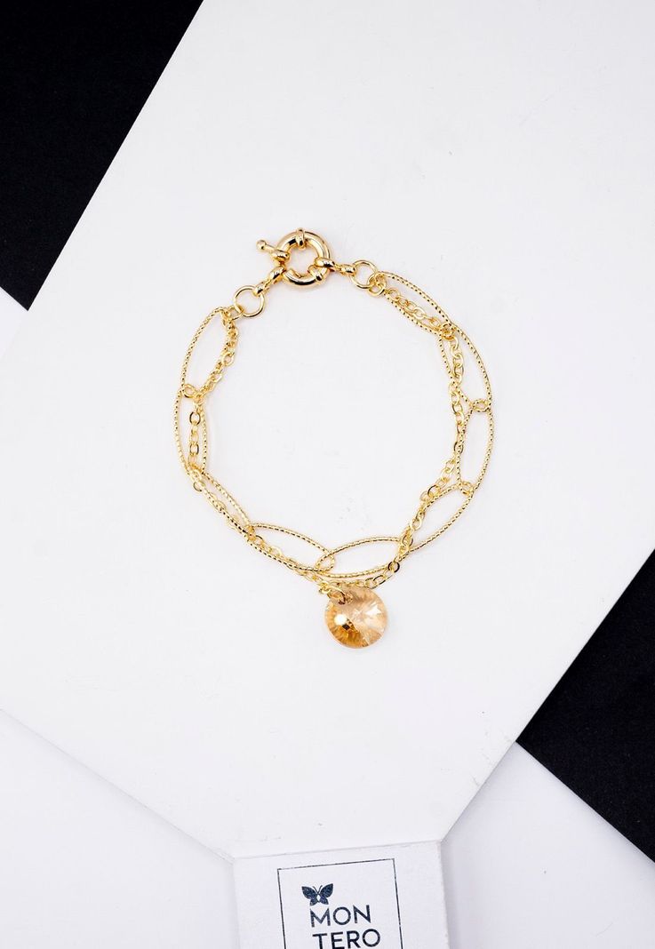 Pulsera Helena Gold Con Baño de Oro 24k y Cristales Genuinos Aurora Boreal-1
