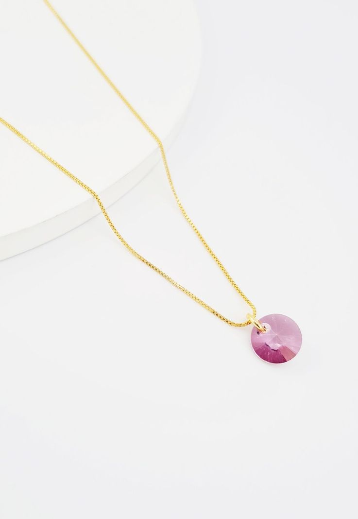 Collar Punto de Luz Gold Cristales Genuinos Antique Pink-2