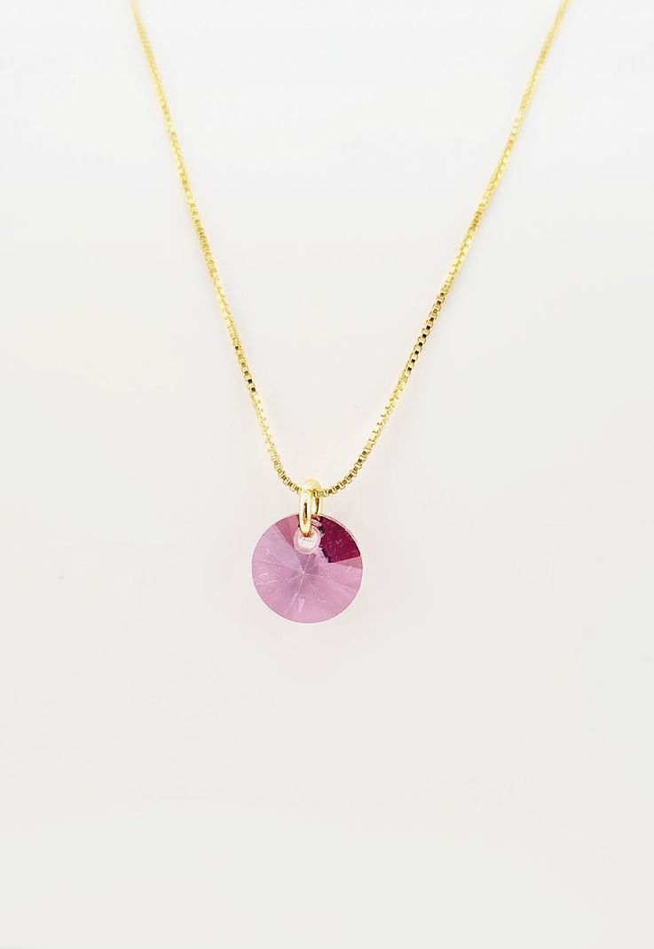 Collar Punto de Luz Gold Cristales Genuinos Antique Pink-3