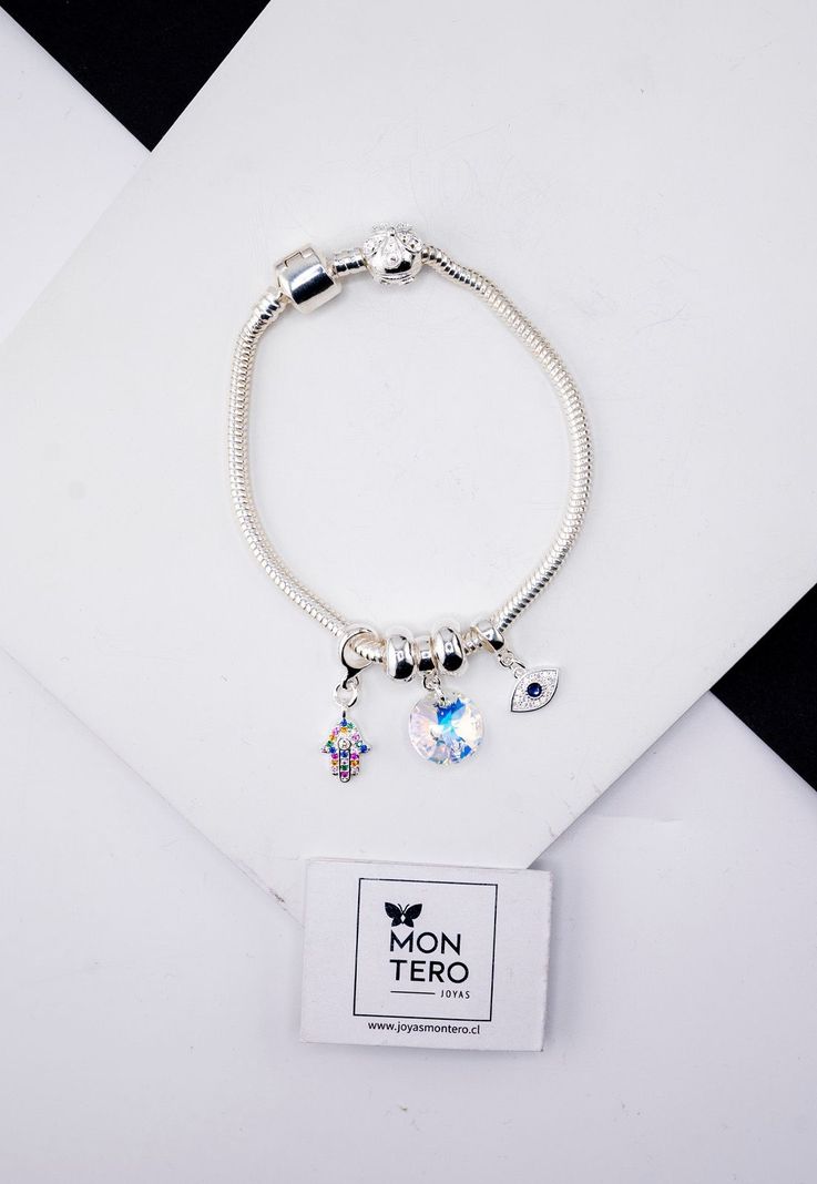 Pulsera Colomba Con Baño de Oro Blanco Microcircones y Cristales Genuinos-1