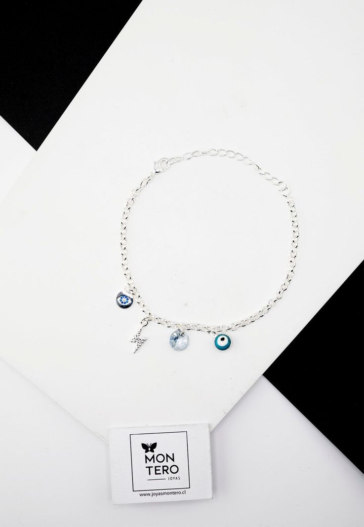 Pulsera Emir Con Baño de Oro Blanco y Cristales Genuinos Blue Shade-1