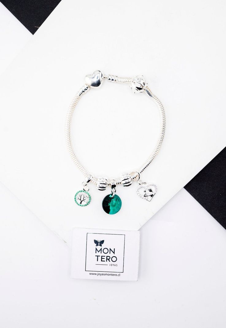 Pulsera Colomba Con Baño de Oro Blanco y Cristales Genuinos Emerald-1