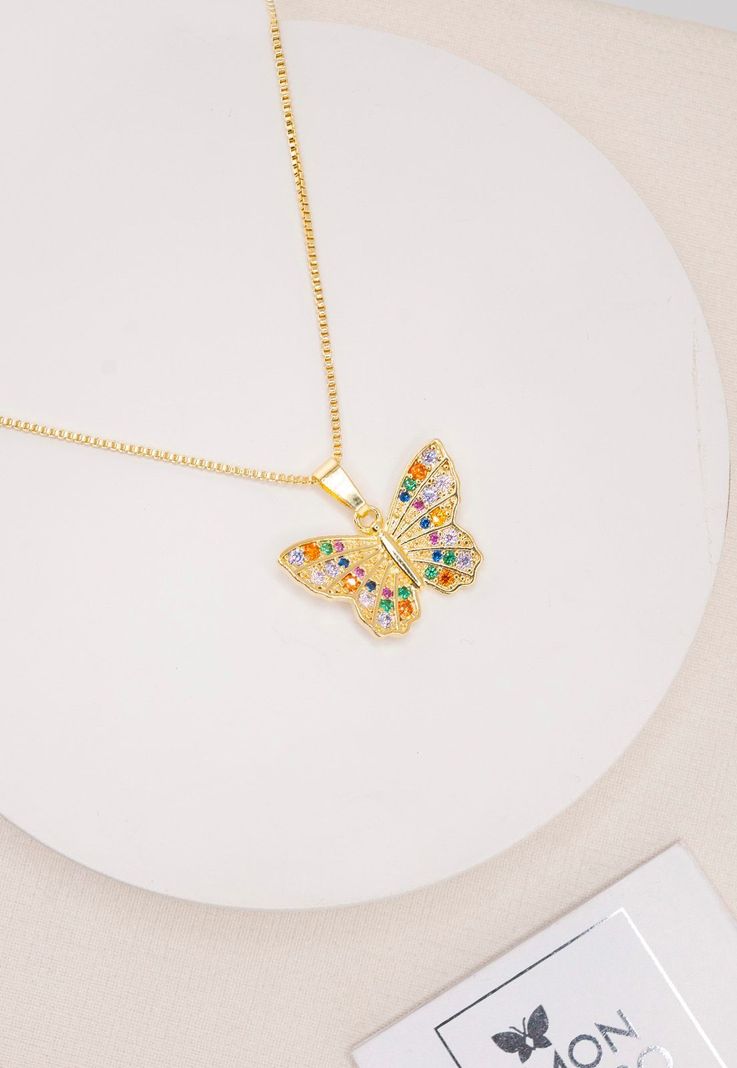 Collar Mariposa Microcircones Baño de Oro 24k-1