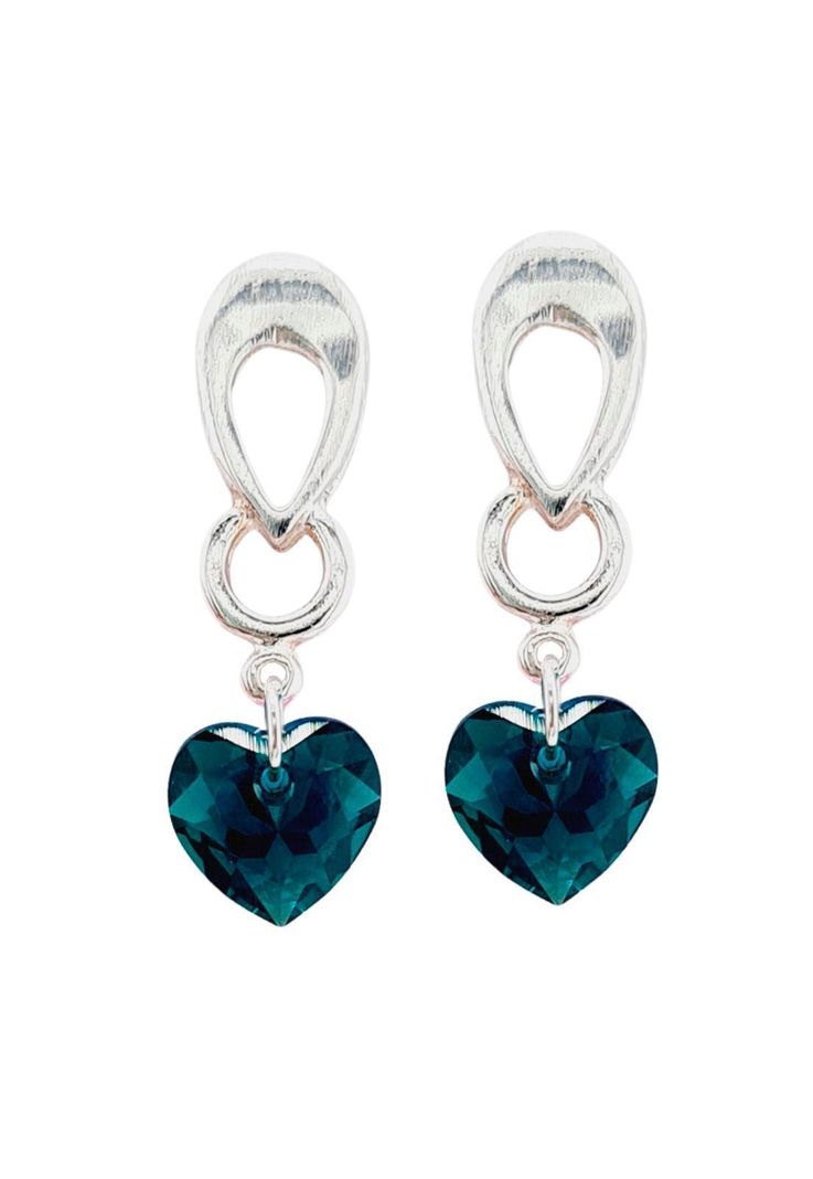 Aros Amor Baño de Oro Blanco Cristales Emerald Shimmer.-0