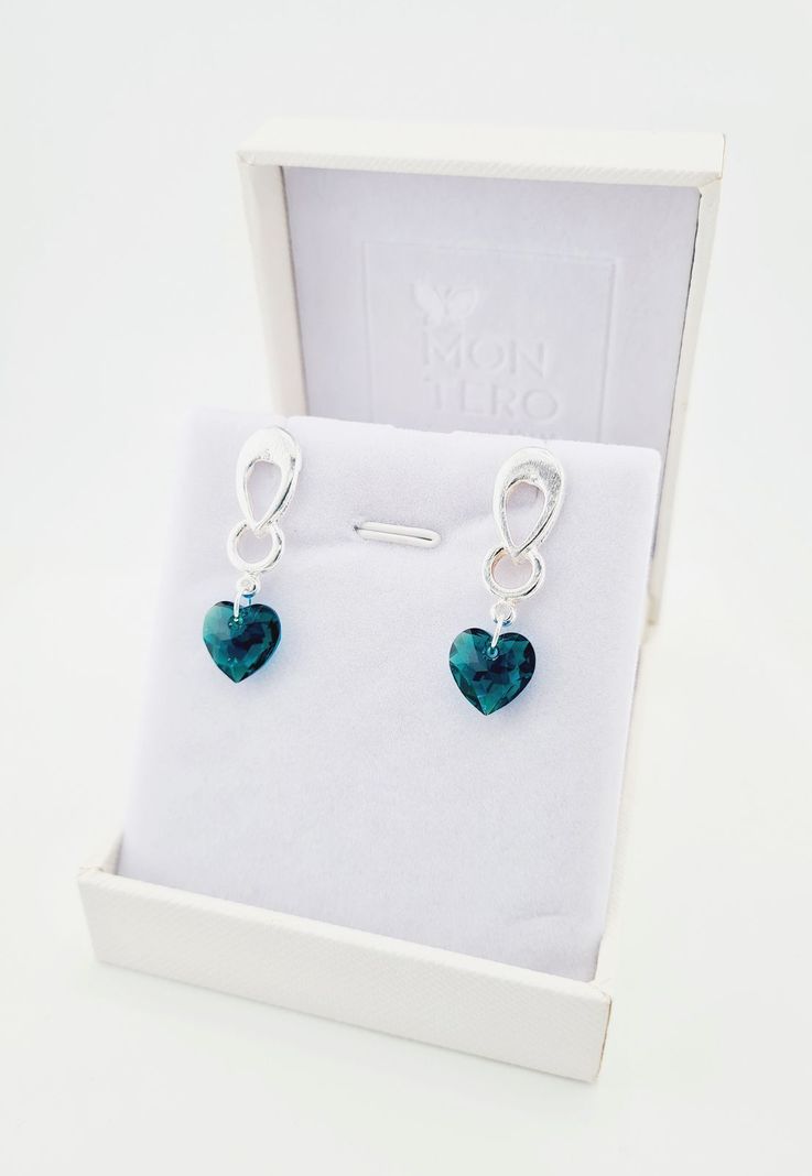 Aros Amor Baño de Oro Blanco Cristales Emerald Shimmer.-1