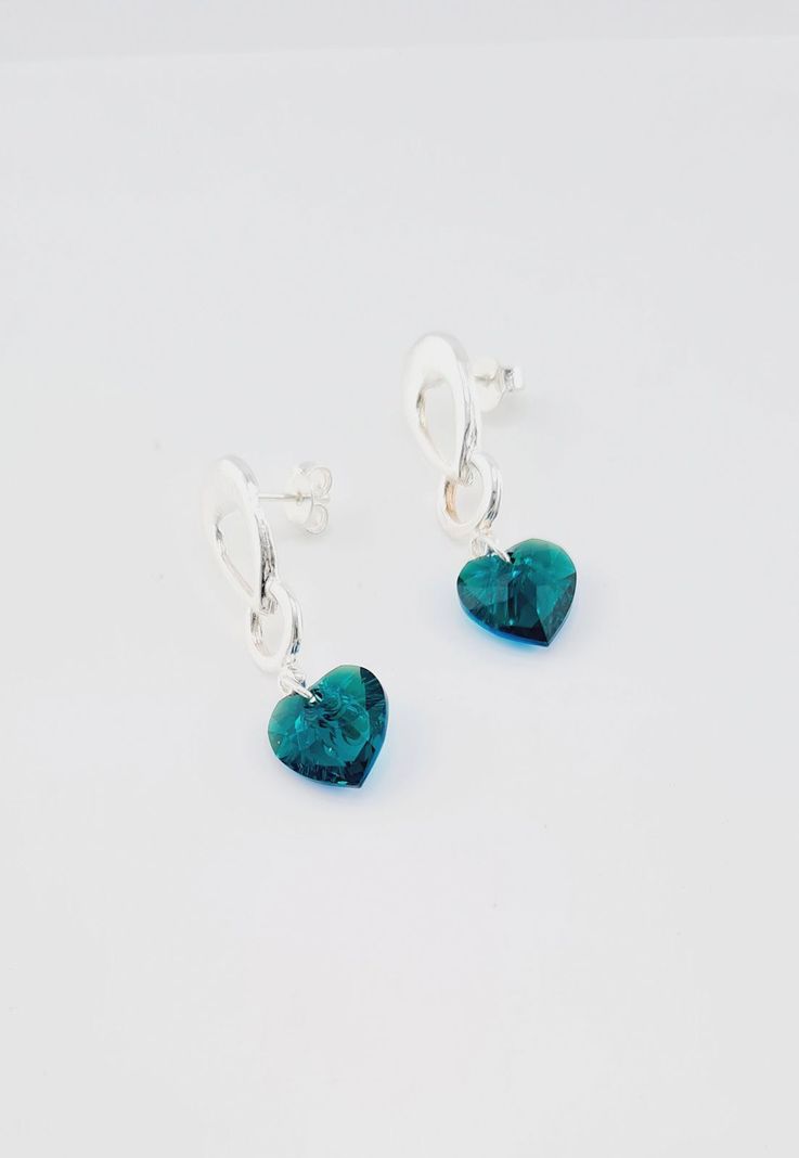 Aros Amor Baño de Oro Blanco Cristales Emerald Shimmer.-2
