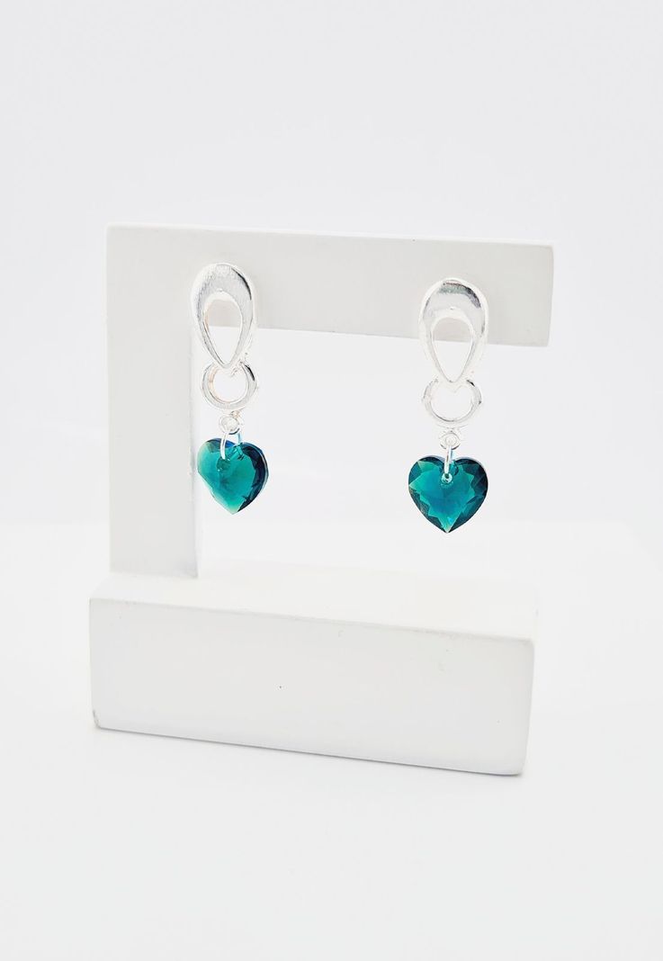 Aros Amor Baño de Oro Blanco Cristales Emerald Shimmer.-3