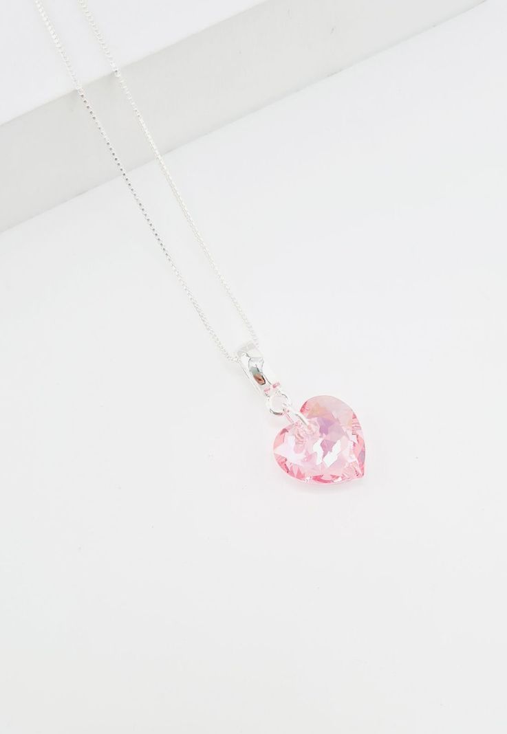Collar Amor Baño de Oro Blanco Cristales Rose Shimmer.-2