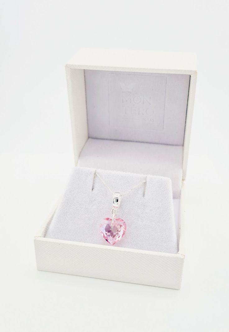 Collar Amor Baño de Oro Blanco Cristales Rose Shimmer.-1