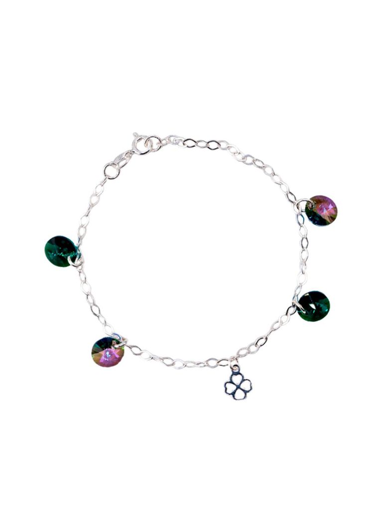 Pulsera Lucky Plata Italiana 925 Cristal Genuino Emerald-0
