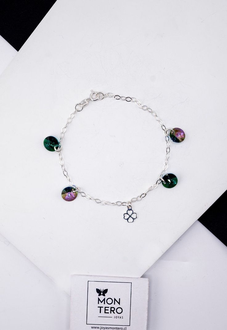 Pulsera Lucky Plata Italiana 925 Cristal Genuino Emerald-1