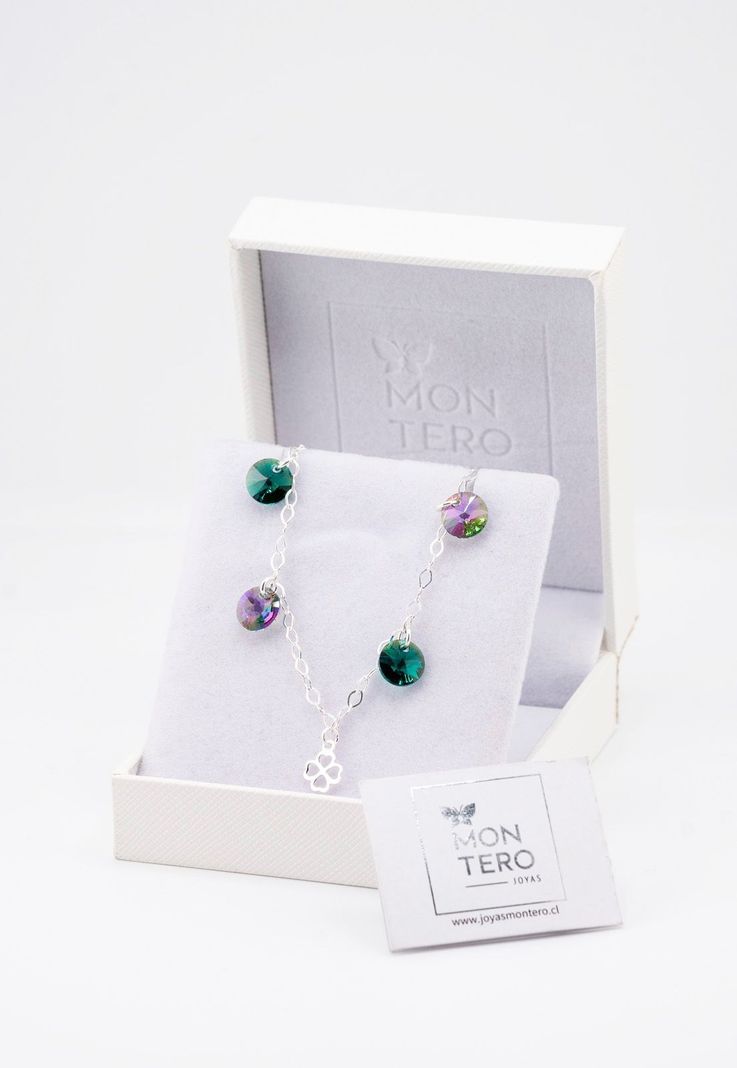 Pulsera Lucky Plata Italiana 925 Cristal Genuino Emerald-2