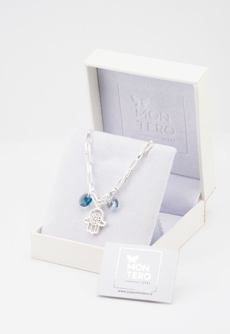 Pulsera Blue Baño de Oro Blanco y Cristales Genuinos Denim Blu-2