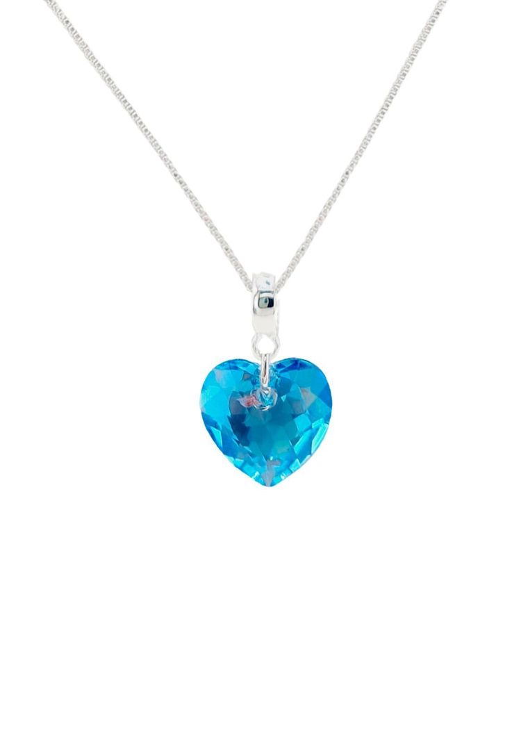 Collar Amor Baño de Oro Blanco Cristales Aquamarine Shimmer.-0