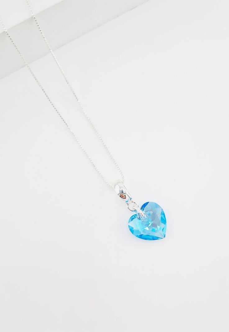 Collar Amor Baño de Oro Blanco Cristales Aquamarine Shimmer.-1