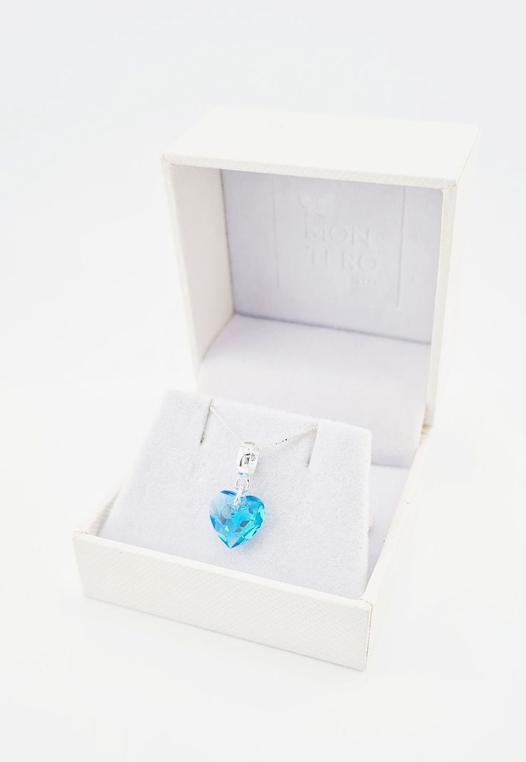 Collar Amor Baño de Oro Blanco Cristales Aquamarine Shimmer.-2
