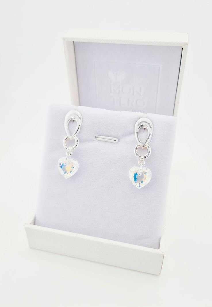 Aros Amor Baño de Oro Blanco Cristales Aurora Boreal.-2