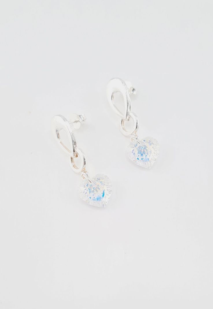 Aros Amor Baño de Oro Blanco Cristales Aurora Boreal.-3