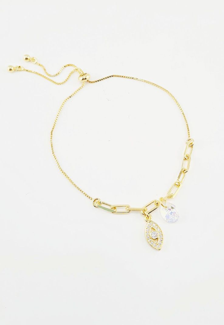Pulsera Fortuna Gold Microcircones y Cristales Genuinos Baño de Oro 24k-1