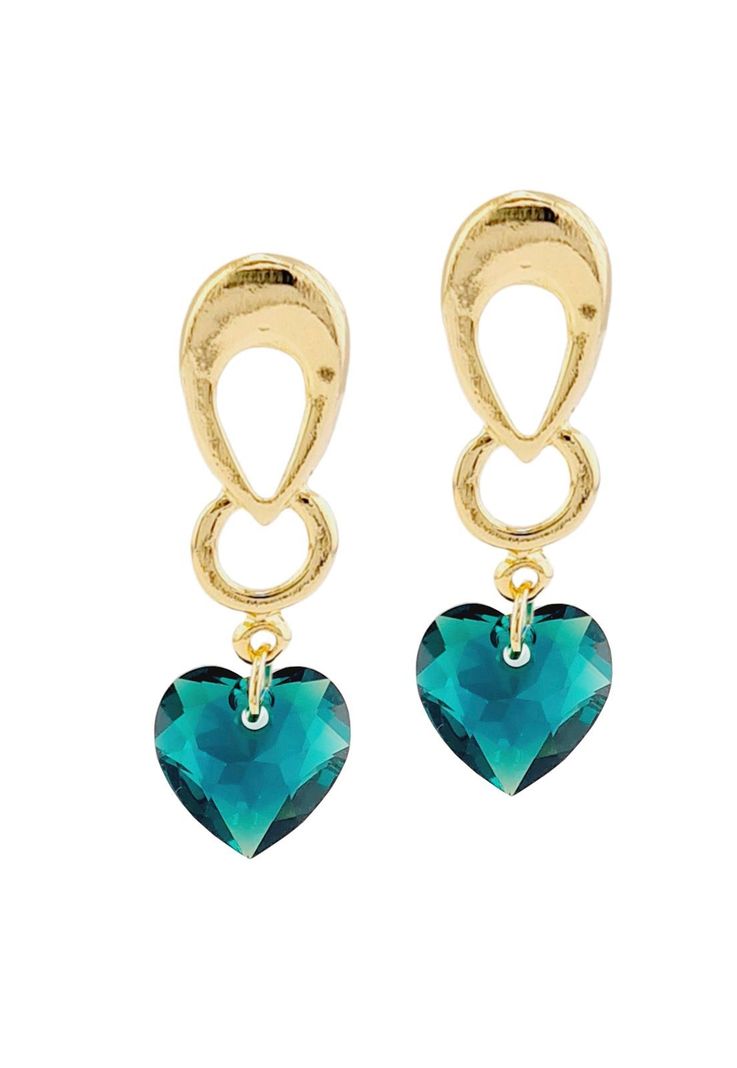 Aros Amor Gold Baño de Oro 24k Cristales Emerald.-0