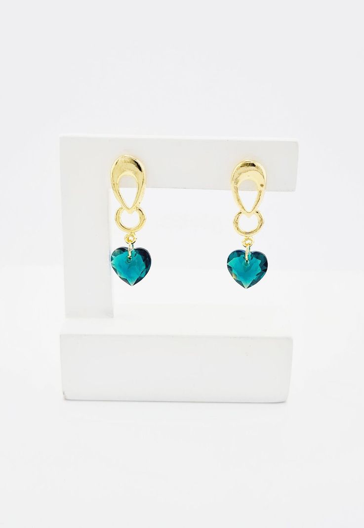 Aros Amor Gold Baño de Oro 24k Cristales Emerald.-2