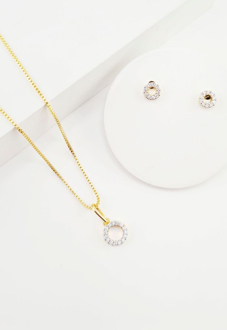 Conjunto Corona Gold con Microcircones Baño de Oro 24k-1