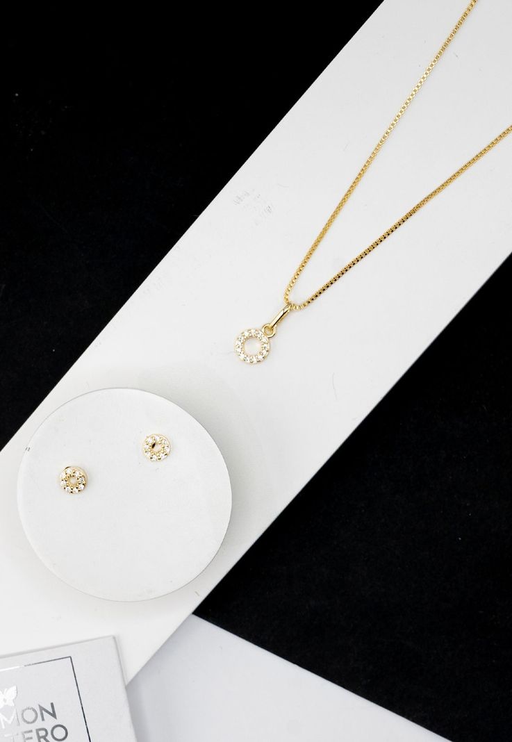 Conjunto Corona Gold con Microcircones Baño de Oro 24k-2