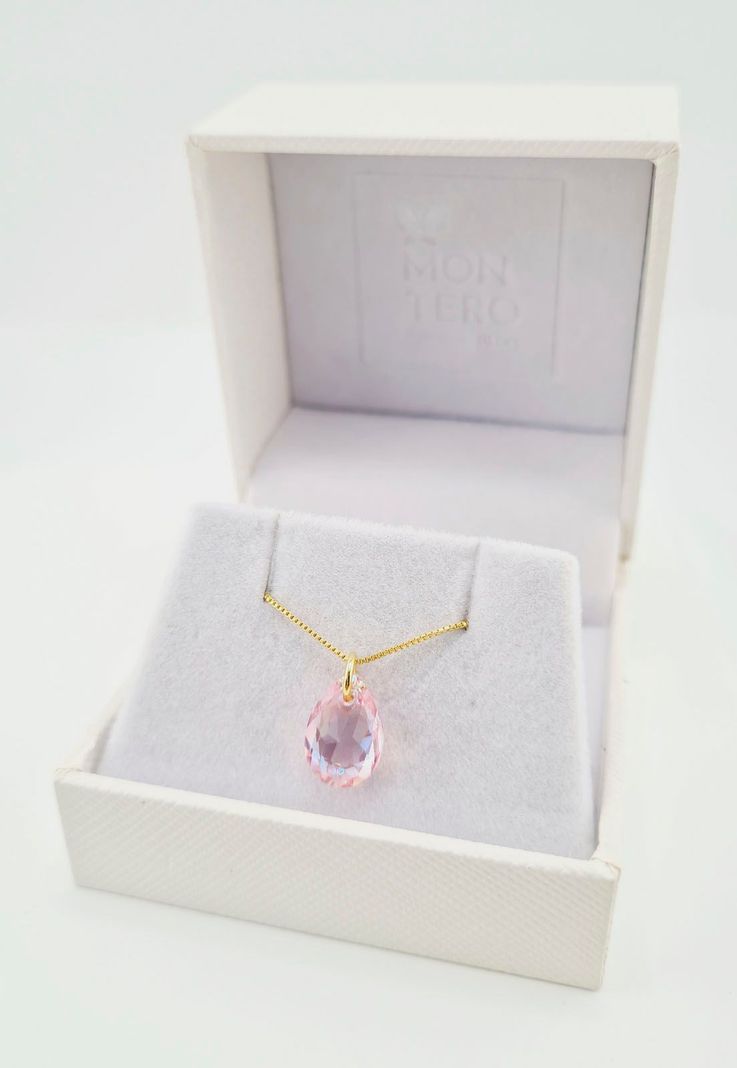 Collar Gota de Luz Gold Cristales Genuinos Light Rose-2