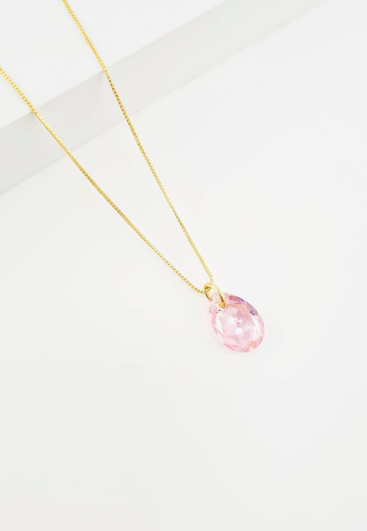 Collar Gota de Luz Gold Cristales Genuinos Light Rose-1