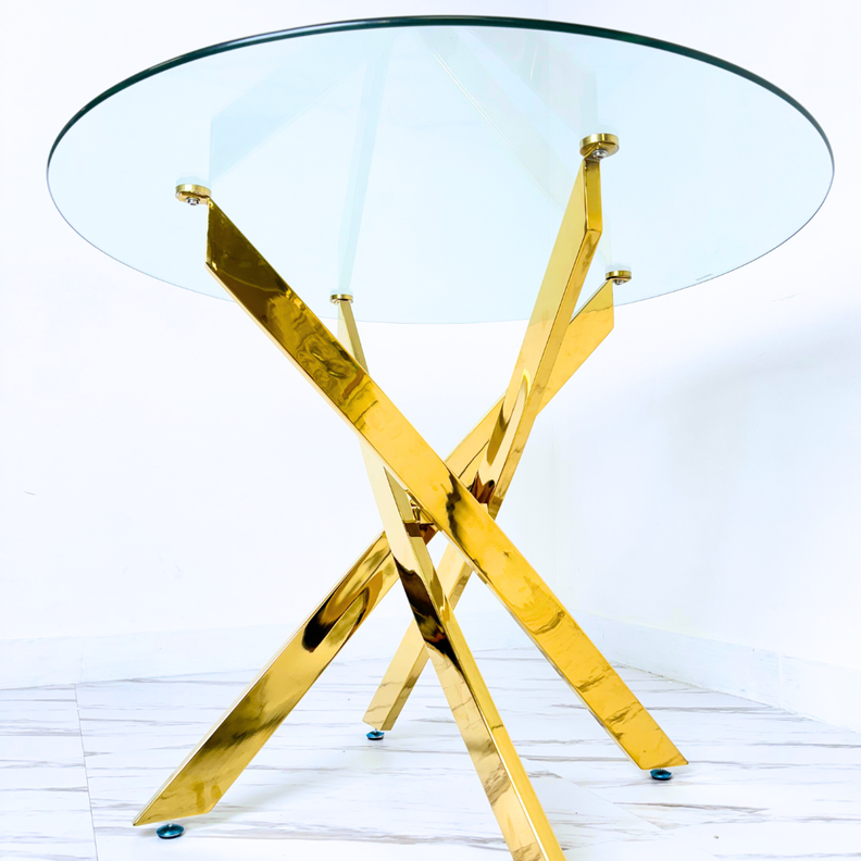 MESA DE COMEDOR DORADA Y VIDRIO 10 MM 100 CM DE DIAMETRO-0