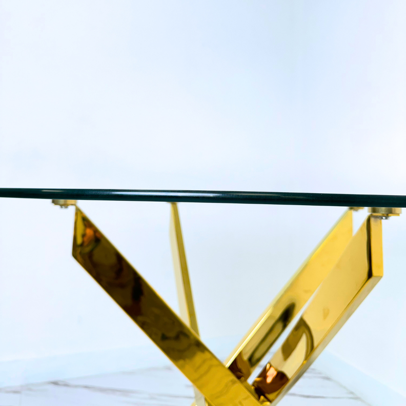 MESA DE COMEDOR DORADA Y VIDRIO 10 MM 100 CM DE DIAMETRO-1