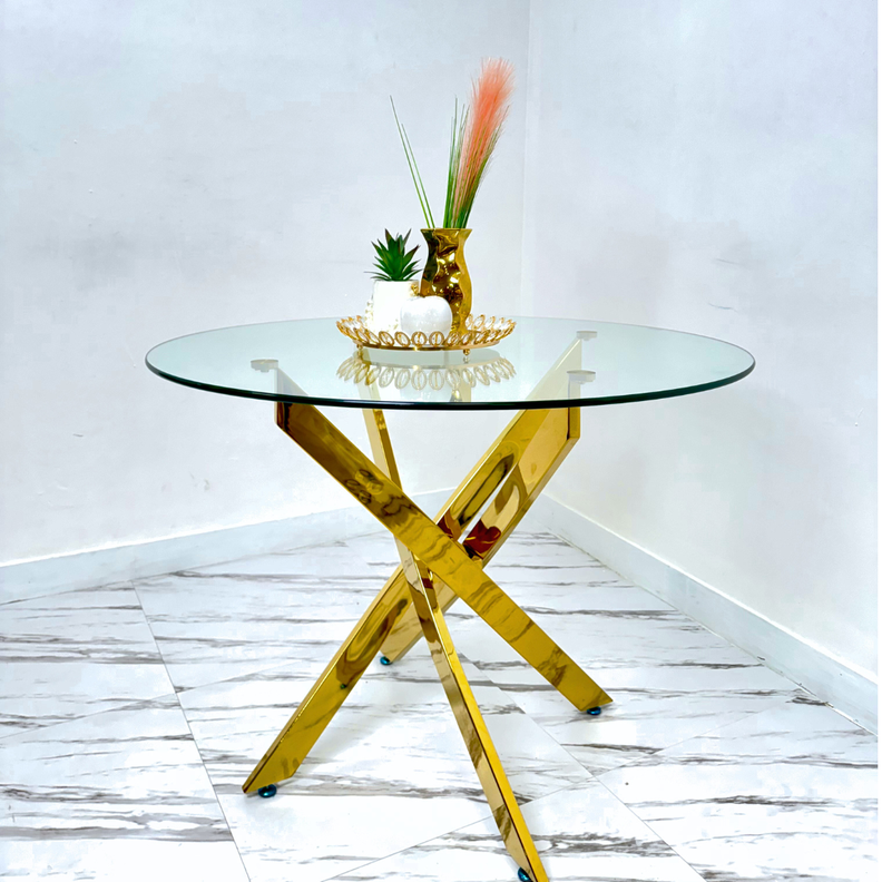 MESA DE COMEDOR DORADA Y VIDRIO 10 MM 100 CM DE DIAMETRO-2