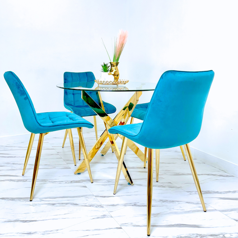 MESA DE COMEDOR DORADA Y VIDRIO 10 MM 100 CM DE DIAMETRO-3