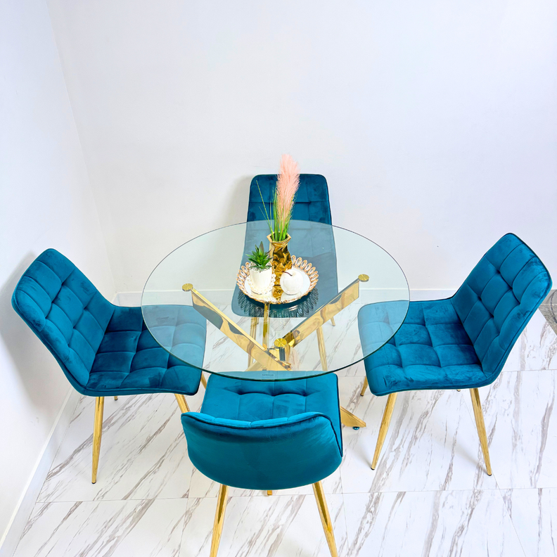 MESA DE COMEDOR DORADA Y VIDRIO 10 MM 100 CM DE DIAMETRO-4
