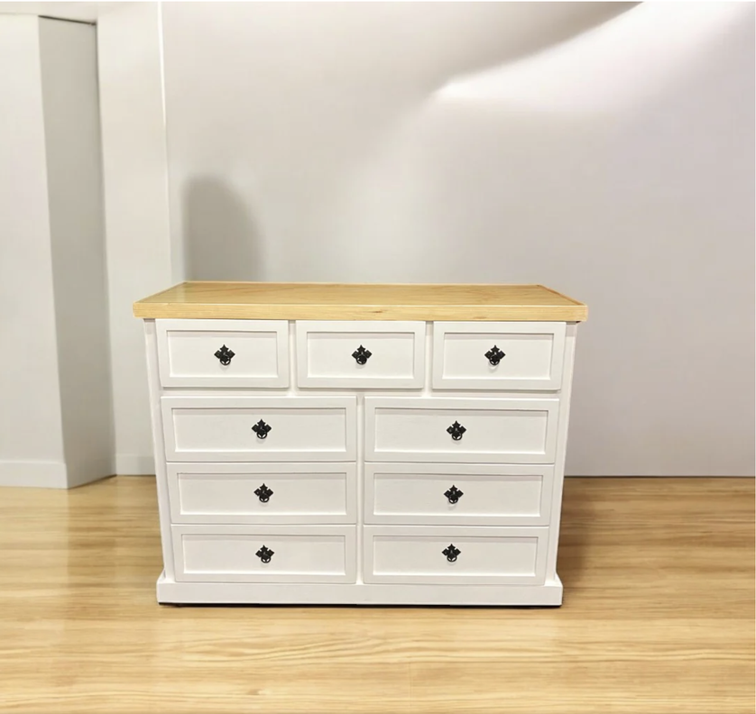 COMODA DE MADERA 9 CAJONES BLANCA NATURAL BASIC-0