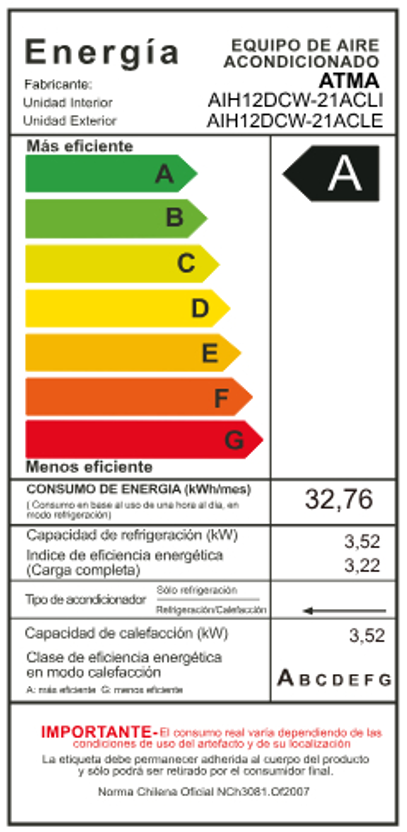 Aire Acondicionado Atma Split Inverter Frío Calor 12000btu-7