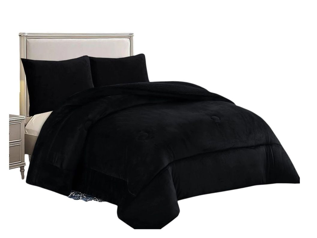 COBERTOR DE INVIERNO PLUSH LISO PLAZA Y MEDIA NEGRO-0