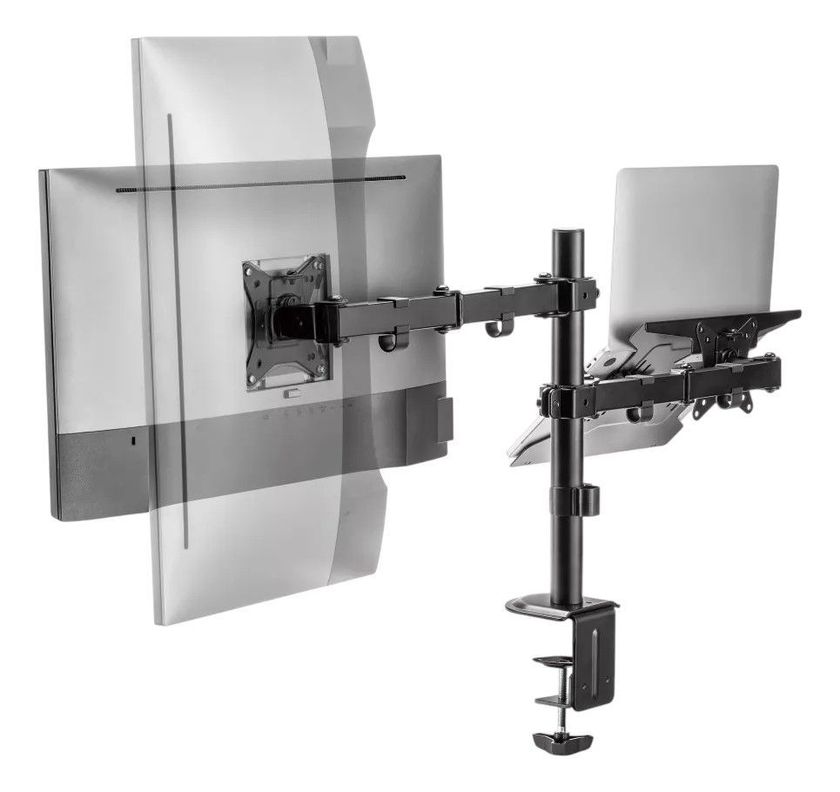 Base Doble Para Lapto y Monitor Brazo con Movimineto Negra-2
