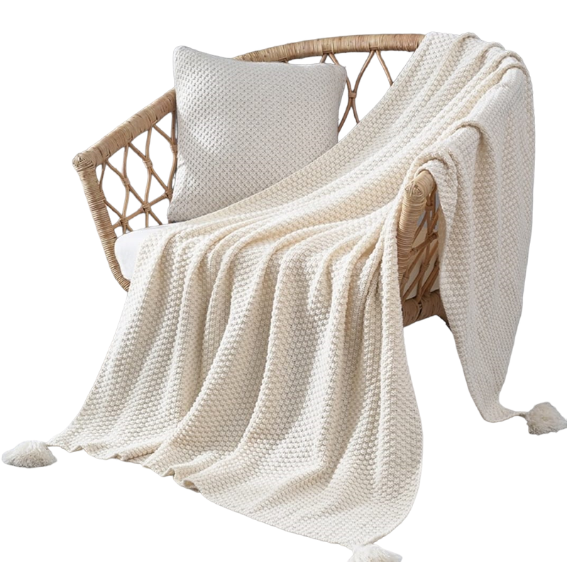 MANTA TEJIDA PARA SOFA CON POMPONES-0