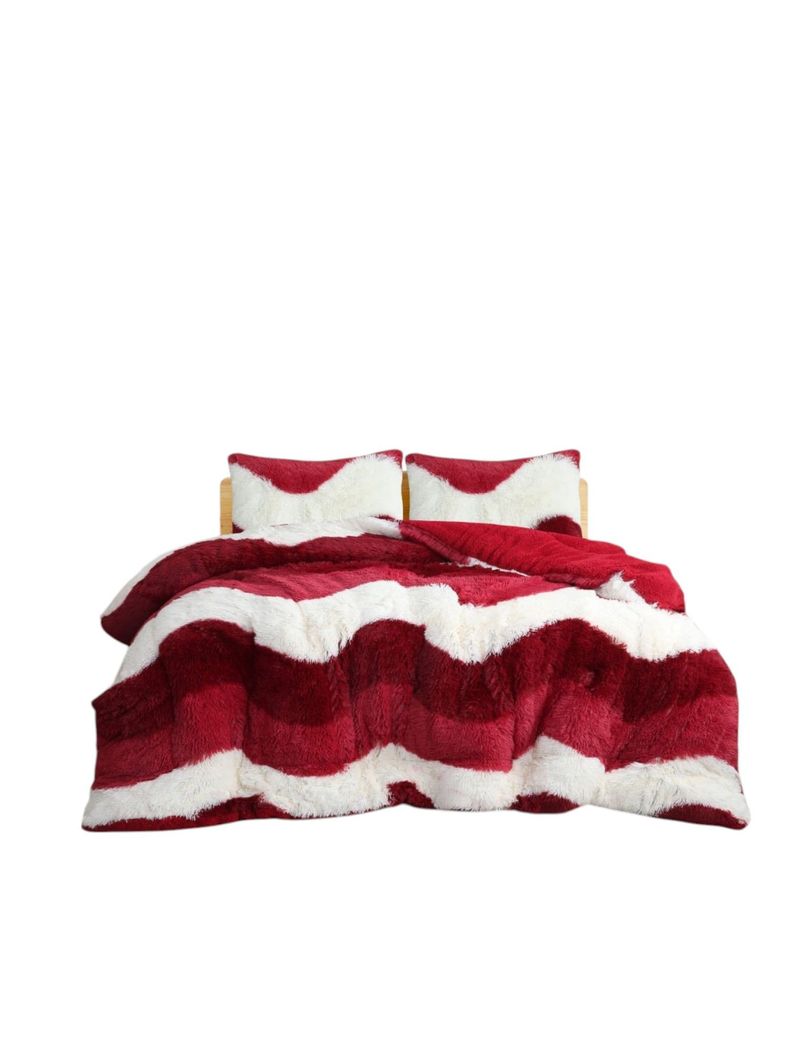 COBERTOR DE INVIERNO PELUDO CON DISEÑO ROJO 2P-0