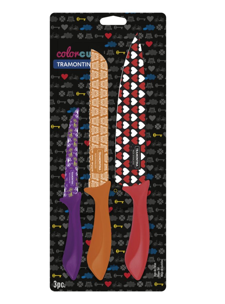 Set 3 Cuchillos Color Cut Tramontina Para Cocina-1