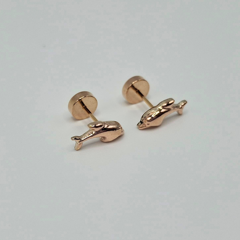 Aros abridores para bebé  y niña de oro 14k modelo delfín.-3