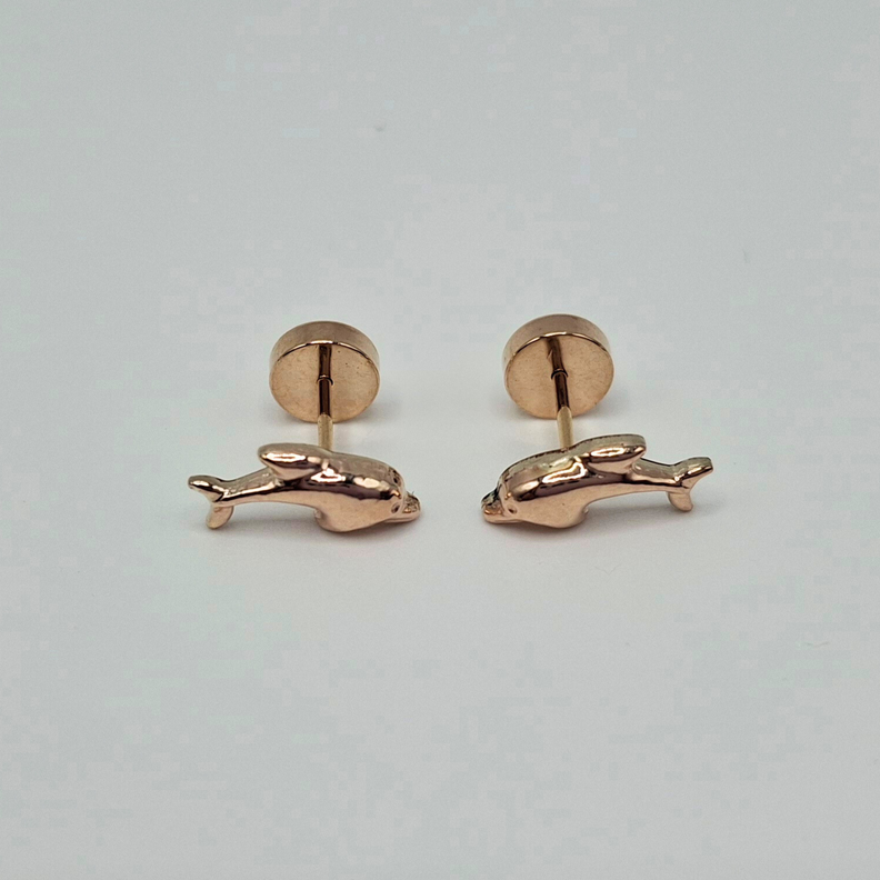 Aros abridores para bebé  y niña de oro 14k modelo delfín.-4