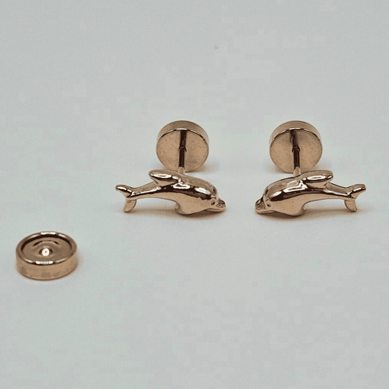 Aros abridores para bebé  y niña de oro 14k modelo delfín.-0