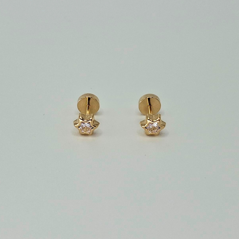 Aros abridores para bebé y niña, modelo estrella, oro 18k-2
